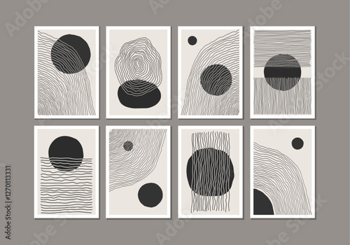 Trendy set of abstract creative minimal artistic hand sketched compositions