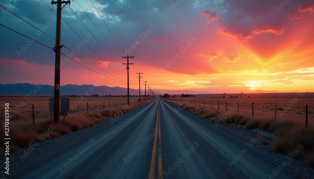 Fototapeta premium Empty land and main road intersection in Nampa Idaho at dawn, dirt road, intersections
