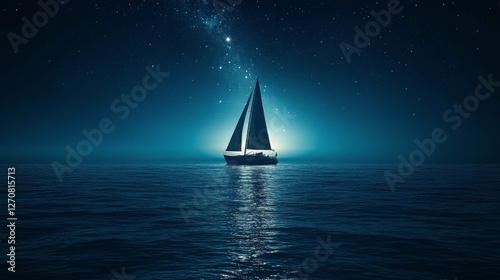 Sailing under a starlit sky with a serene ocean backdrop at night