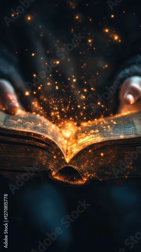 Wallpaper Mural Glowing sparks erupt from open antique book. Torontodigital.ca