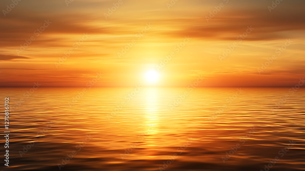 Fototapeta premium Serene Golden Ocean Sunset Reflecting Warm Sunlight Beautiful Horizon Landscape Dreamlike Atmosphere