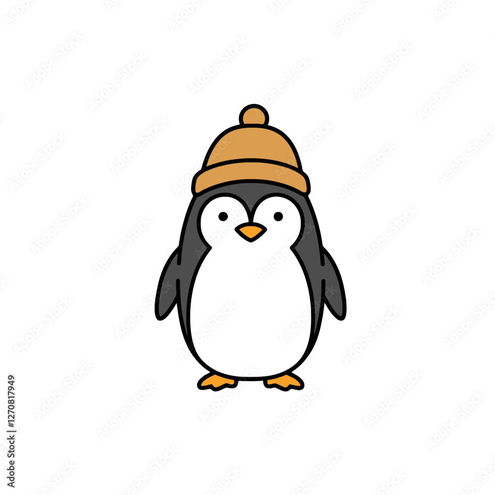 Fototapeta premium Cute Cartoon Penguin Wearing a Warm Hat Illustration