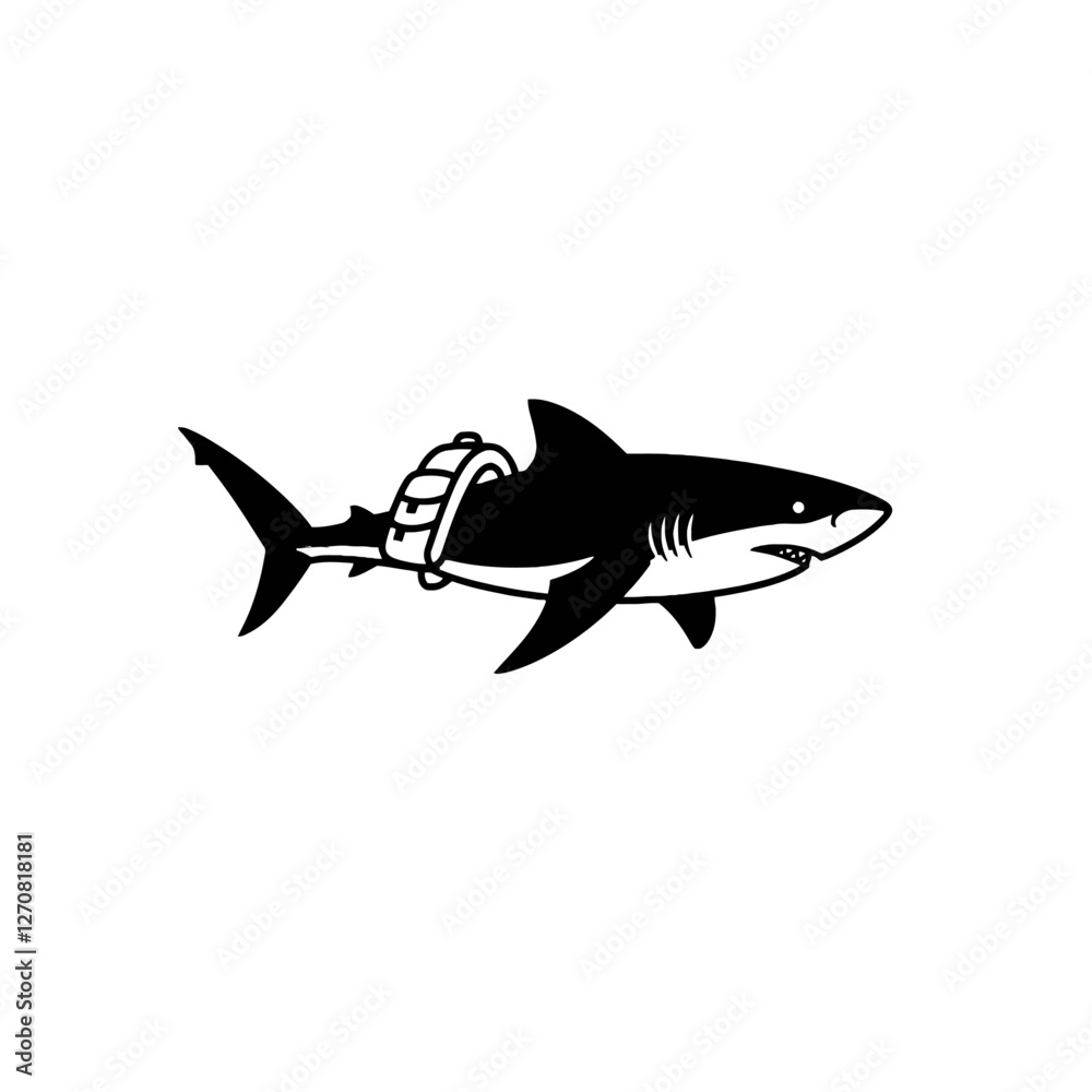 Obraz premium Illustration of a Shark Equipped with a Futuristic Belt Device