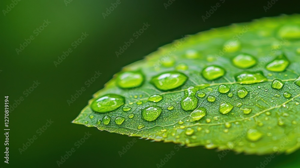 Closeup of Green Leaf Covered with Water Droplets Closeup of Green Leaf Covered with Water Droplets