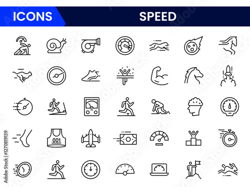 Speed icons set Vector illustration in modern thin line style of productivity-related icons: fast, strength, boost, and more pictograms and infographics for mobile apps.
