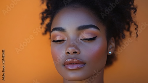 Beauty portrait of a young woman with freckles and striking eyes surrounded b...
