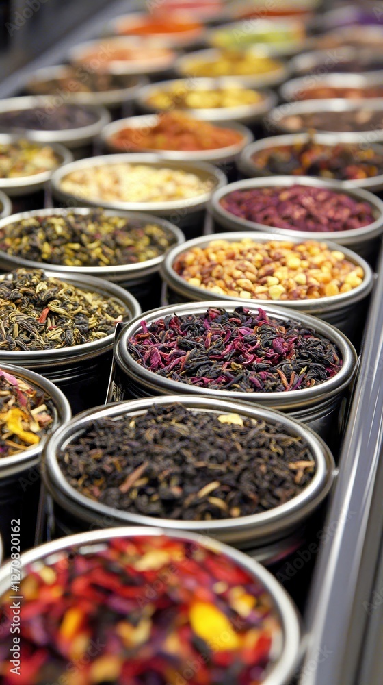 Fototapeta premium Assorted Loose Leaf Tea in Metal Tins 