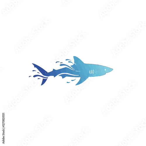 Stylized Blue Shark with Dynamic Water Effects in Minimalistic Design