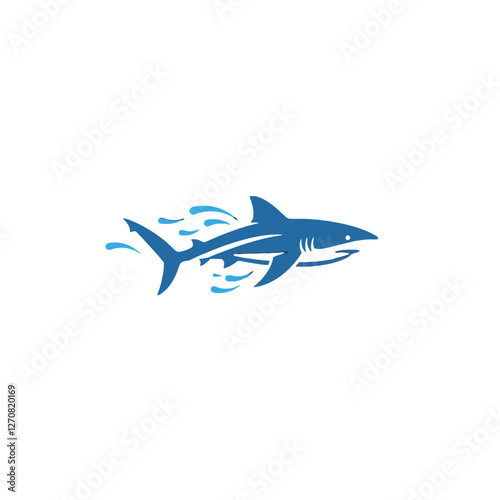 Dynamic Blue Shark Logo with Streamlined Design and Flowing Water Details