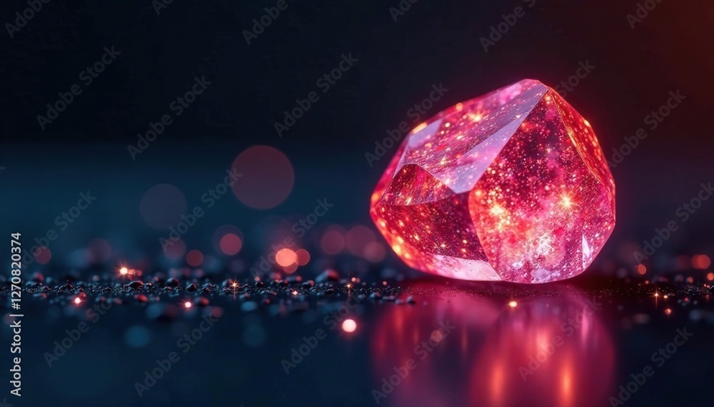 Sparkling crystal emits light on dark surface, shine, smooth Sparkling crystal emits light on dark surface, shine, smooth