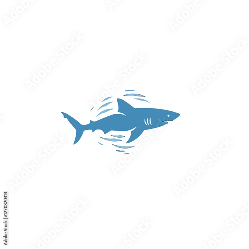 Blue Shark Silhouette Icon Displaying Motion Against White Background