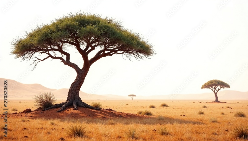 Obraz premium White background highlights the tree's ruggedness, African, desert