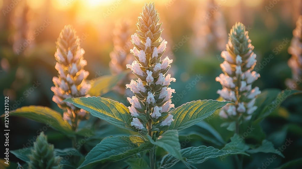 Beautiful Wildflowers in Golden Sunset Light, Nature and Serenity Beautiful Wildflowers in Golden Sunset Light, Nature and Serenity