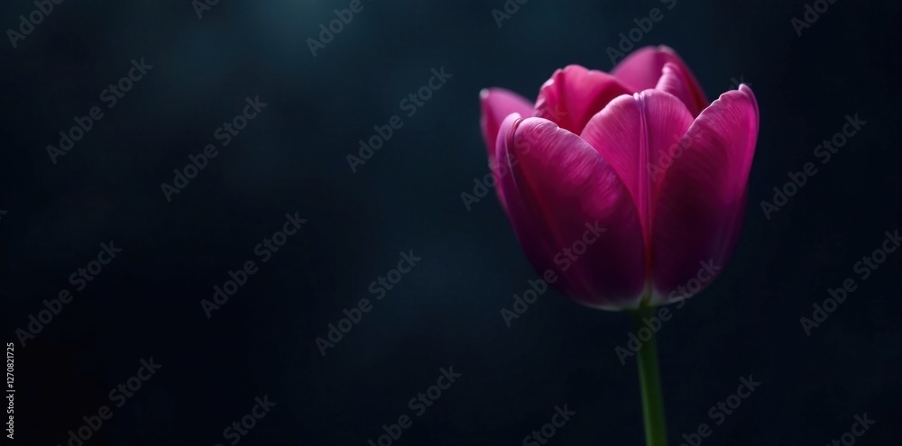 Dark and moody purple tulip against black background with fog, dark, velvet, petals Dark and moody purple tulip against black background with fog, dark, velvet, petals