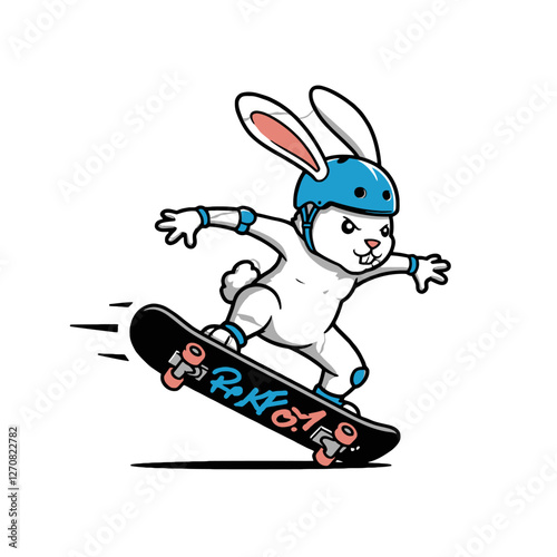 Playful Cartoon Rabbit Enjoying Skateboarding Adventure in Protective Gear