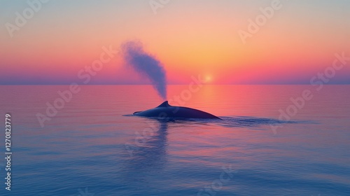 Majestic whale breaching at sunset over calm ocean water