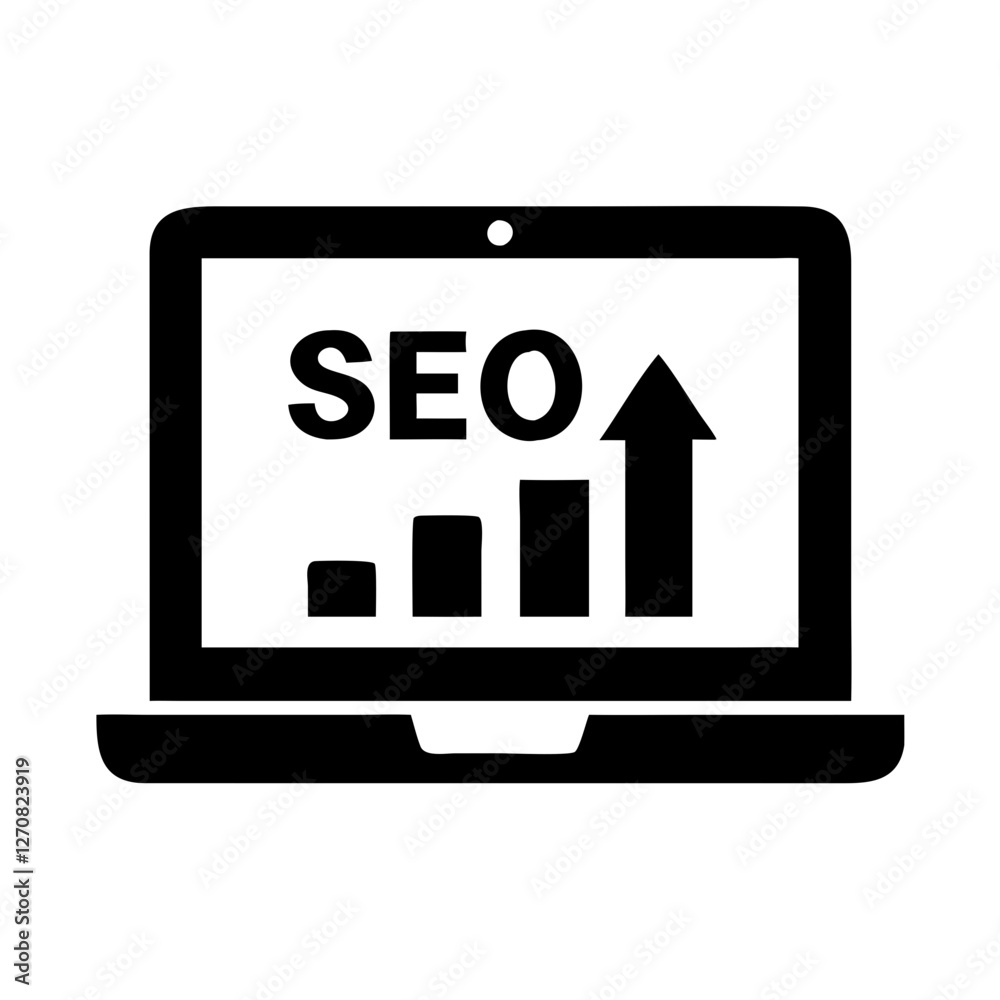 Laptop SEO Analytics Symbol: Ranking and Optimization Icon Laptop SEO Analytics Symbol: Ranking and Optimization Icon