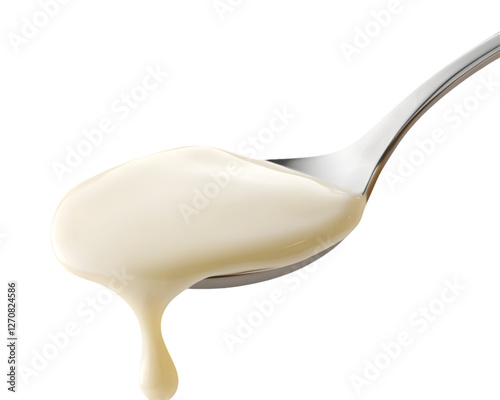 Wallpaper Mural Creamy white sauce dripping from a metal spoon against a transparent background Torontodigital.ca