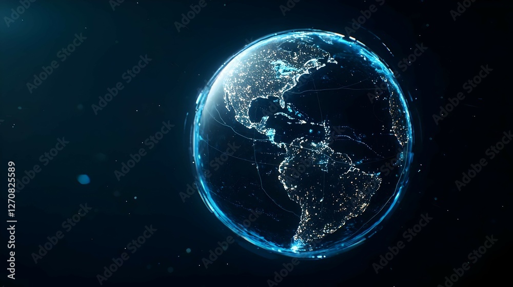 Fototapeta premium Digital Earth Globe at Night with Glowing Network Connections