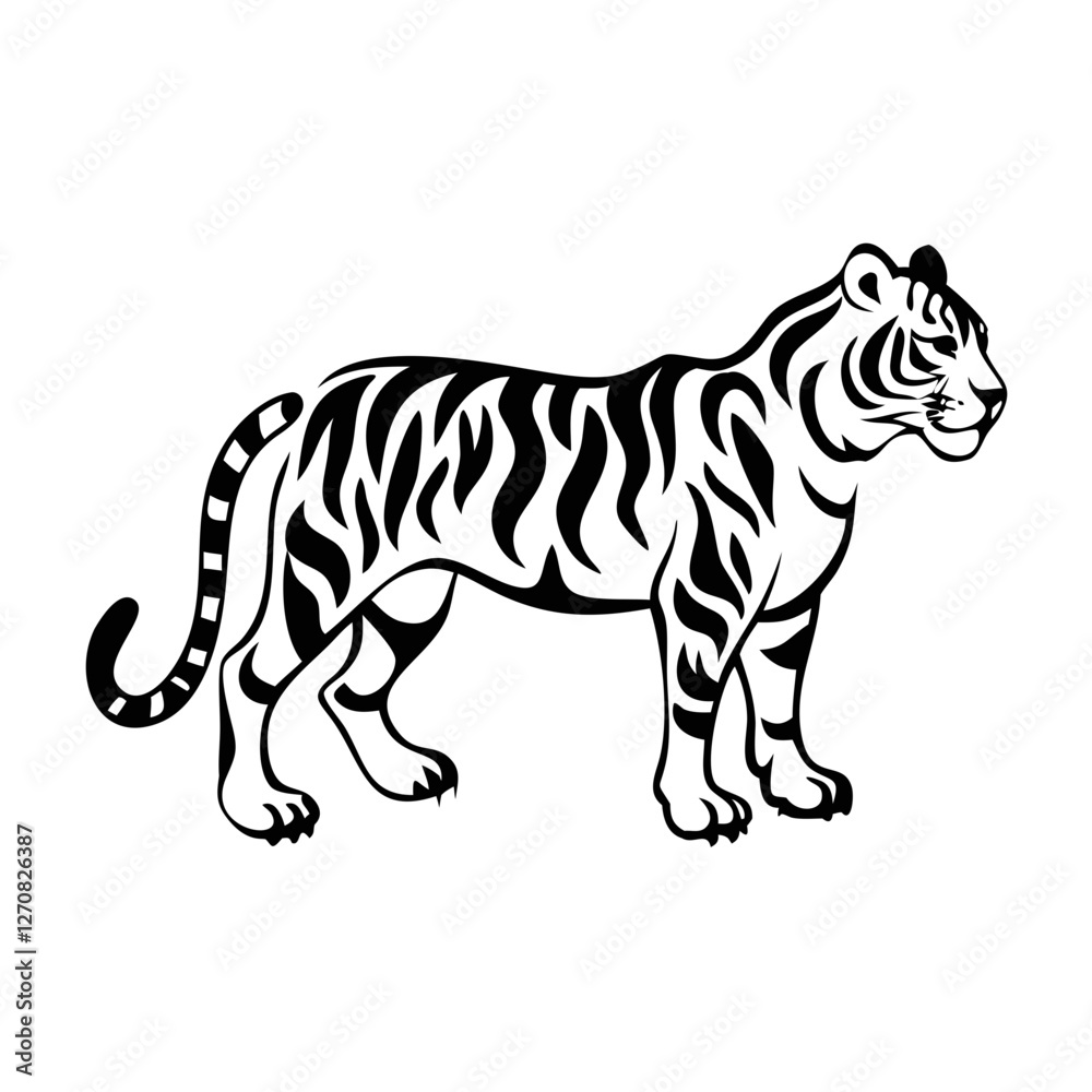 Fototapeta premium High-Quality Black and White Tiger Illustration Vector