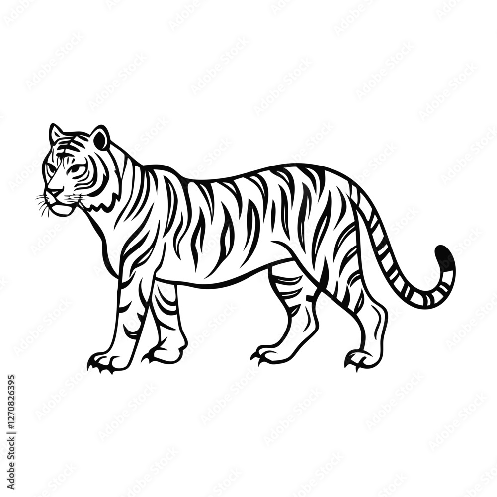 Fototapeta premium High-Quality Black and White Tiger Illustration Vector