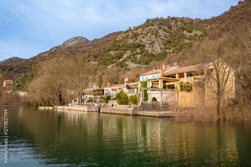  Crnojevic river in small town near Skadar lake in Montenegro in winter time photo