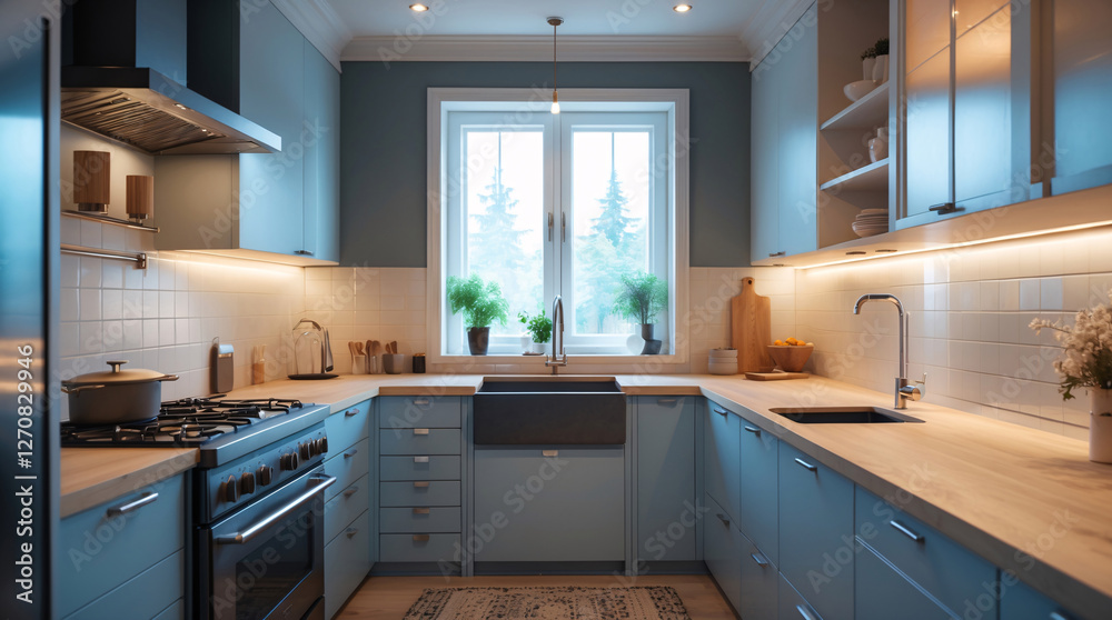 Scandinavian inspired kitchen with neutral palette sleek sink and functional cooking utensils offering an efficient organized space Modern Interior design inspiration Scandinavian inspired kitchen with neutral palette sleek sink and functional cooking utensils offering an efficient organized space Modern Interior design inspiration