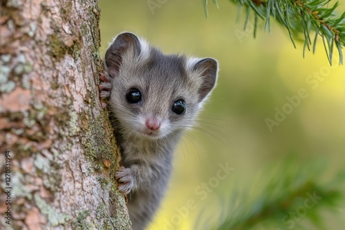 Edible dormouse climbing tree in natural habitat