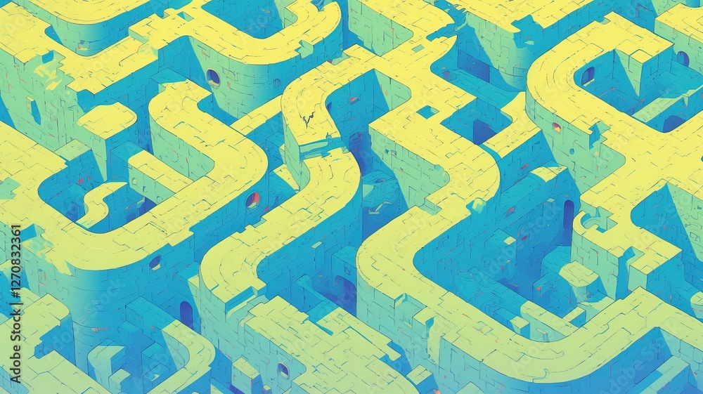Fototapeta premium Intricate maze aerial view, complex path, abstract background, puzzle concept