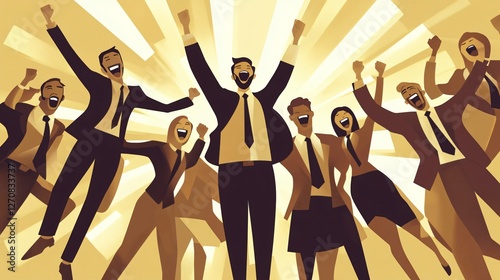 Team Celebrating Successful Business Deal or Online Project Achievement