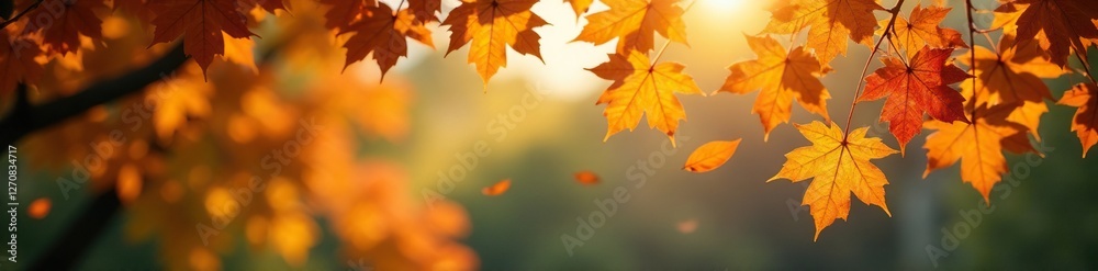 Obraz premium Rustling oak leaves fall from a tree branches, fall, tree branches