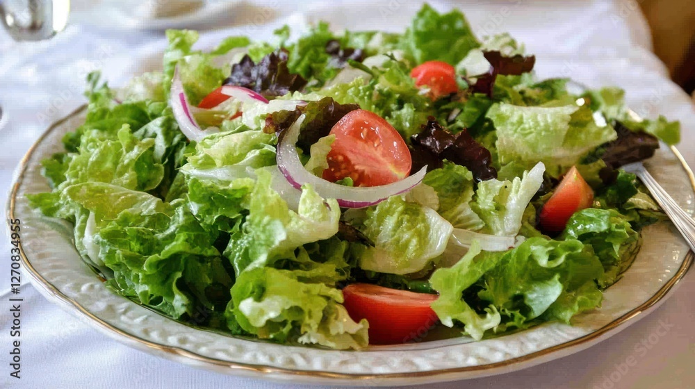 Fresh Green Salad with Tomatoes and Red Onions Fresh Green Salad with Tomatoes and Red Onions
