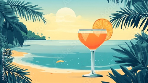 Tropical Cocktail on Beach Relaxing Vacation Drink