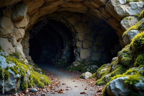 Rough textured stonework with moss and lichen, nature, caves photo