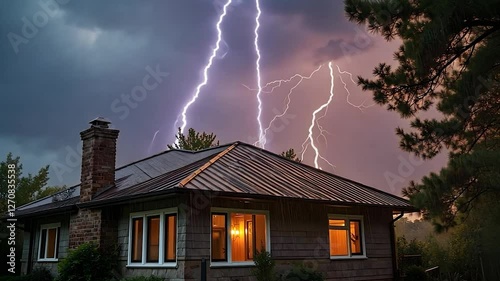 Lightning Strikes Behind House During a Storm