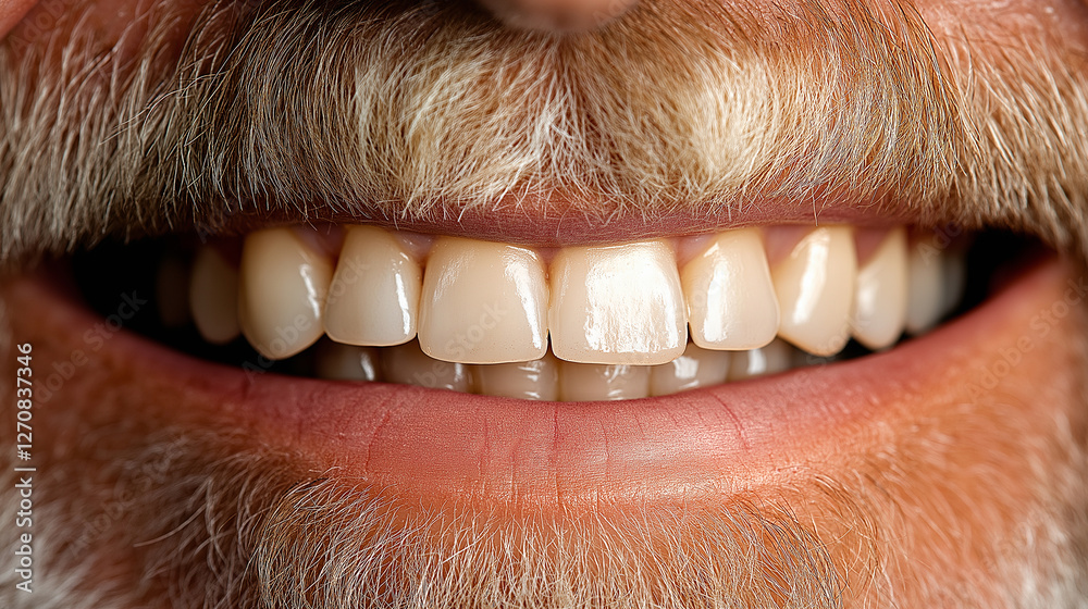 Obraz premium Close-Up of Elderly Man’s Smile – Natural Teeth and Facial Hair Detail