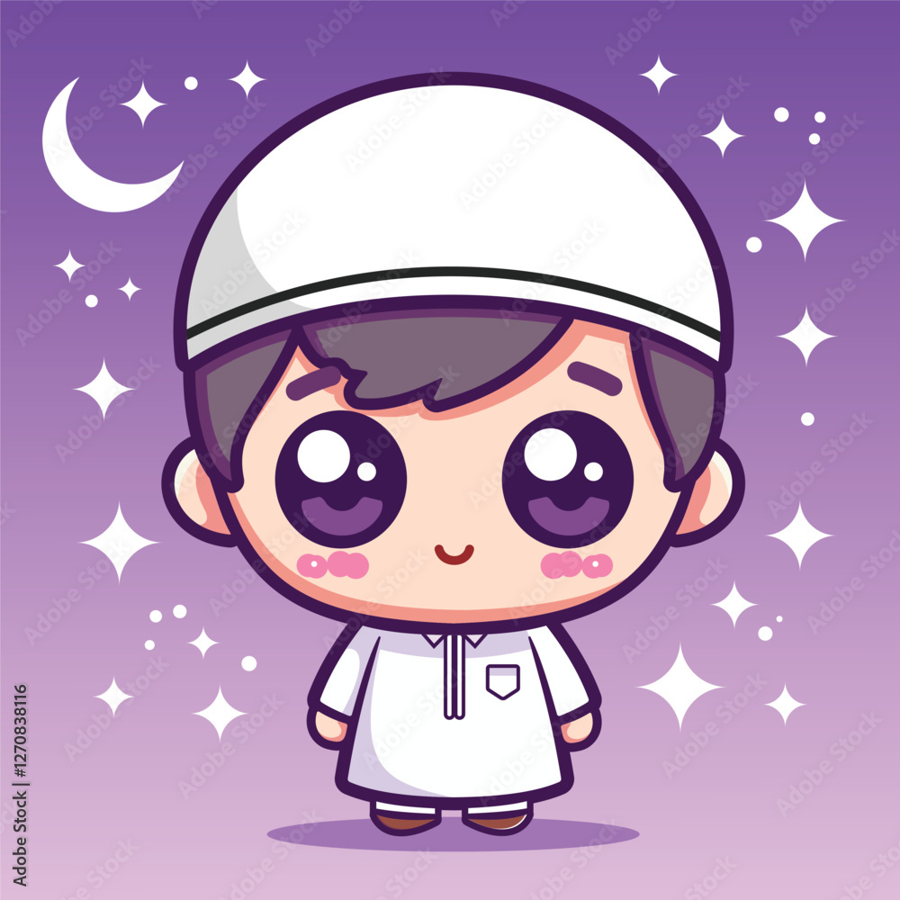 Cute Muslim Boy Kawaii Character Illustration Cute Muslim Boy Kawaii Character Illustration