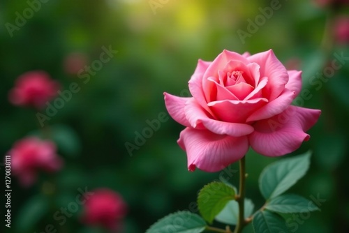 Rosa en floraci?n con una hoja verde y flores, jard?n, naturaleza