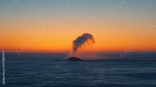 Majestic whale breaching at sunset over calm ocean water