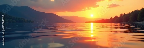 A stunning lake scene with soft water ripples and a warm golden sunset, abstract, stunning, sunset