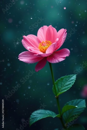 Rain falls from the sky as a delicate flower blooms under it, flower, rainy night