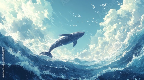 Dolphin swimming gracefully under water during sunset