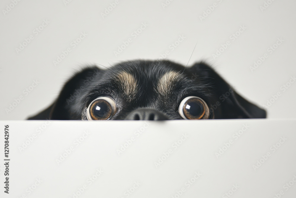 Pug with big, expressive eyes, giving a humorous look on a white background
