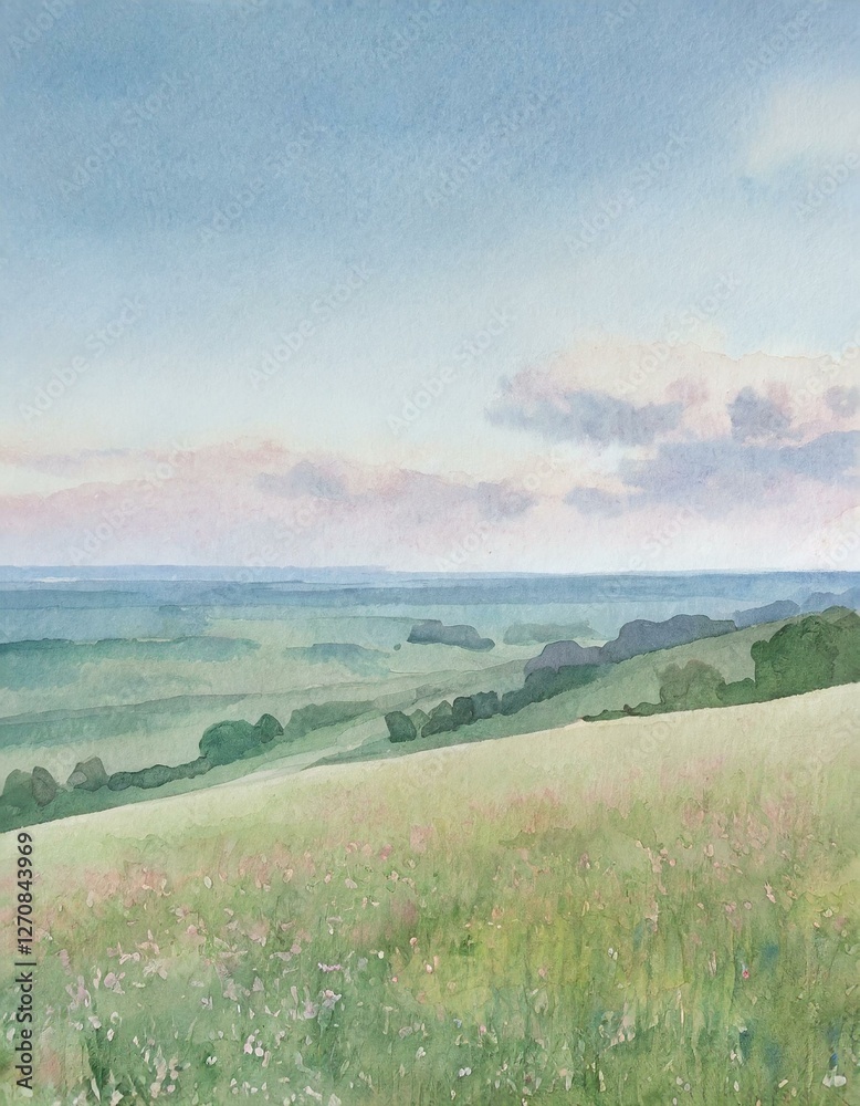 Naklejka premium Meadow landscape painting illustration