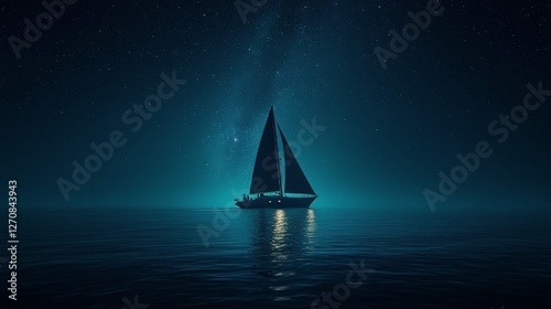Sailing under a starlit sky with a serene ocean backdrop at night