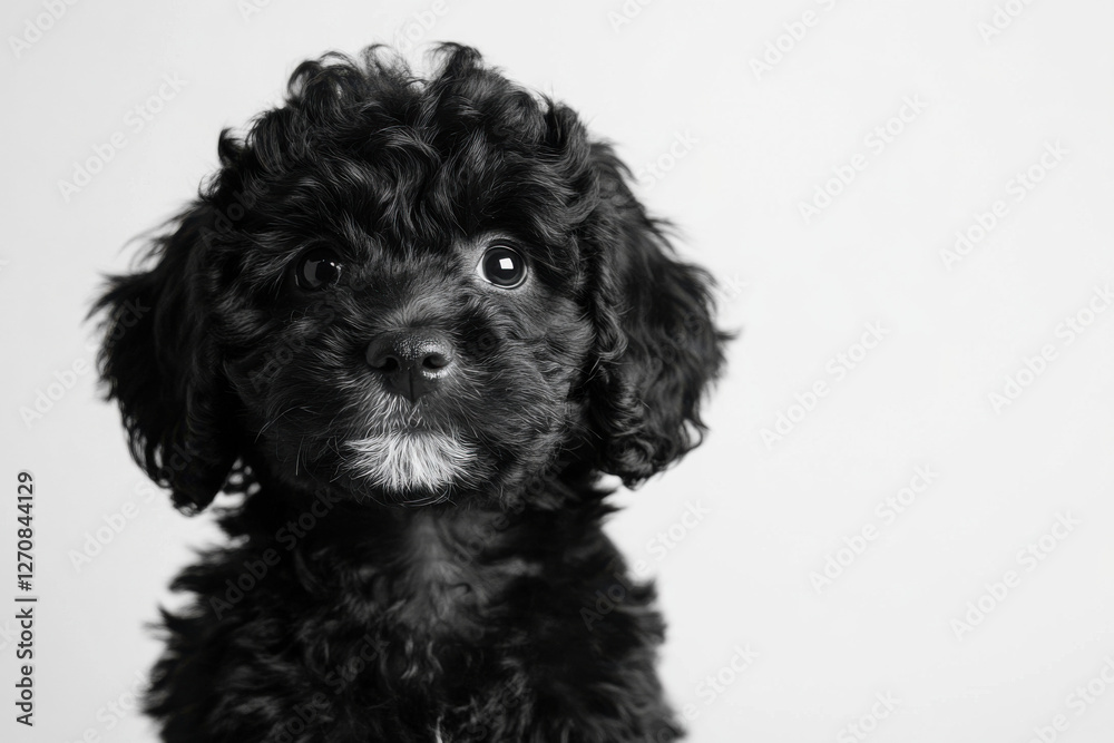 Cockapoo puppy with curly fur, looking friendly on a clean white background
Cockapoo puppy with curly fur, looking friendly on a clean white background