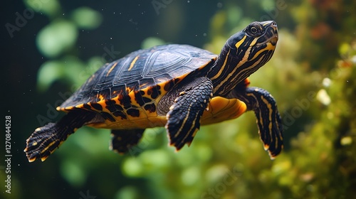 Sea turtle swimming gracefully in clear tropical waters beneath the sun