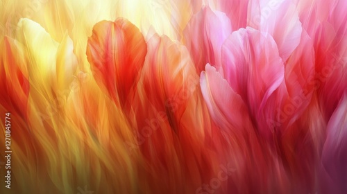Colorful tulips bloom in a vibrant garden during golden hour sunlight
