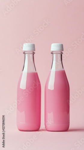 Bright pink water bottles on a soft pink background showcasing refreshing bev...