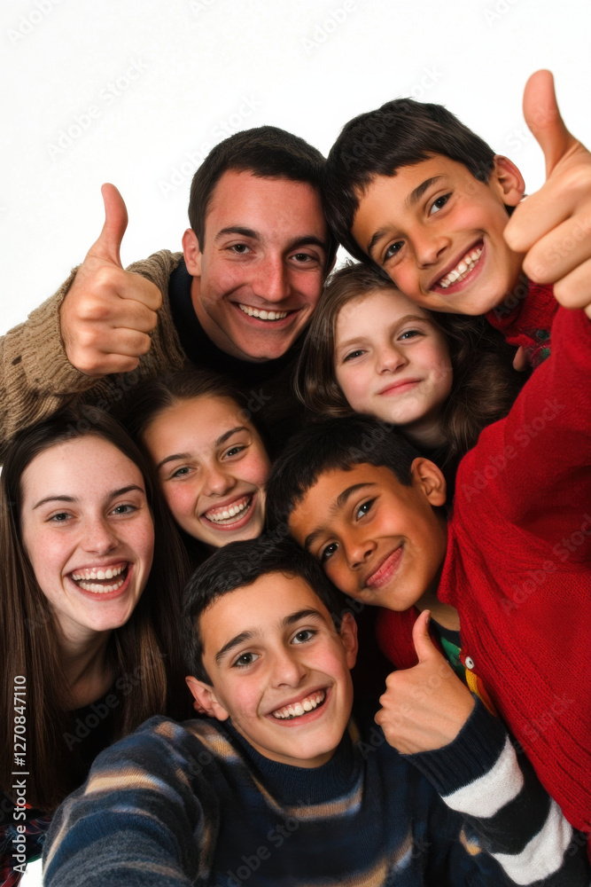 Group of friends posing with goofy grins and exaggerated thumbs up
Group of friends posing with goofy grins and exaggerated thumbs up